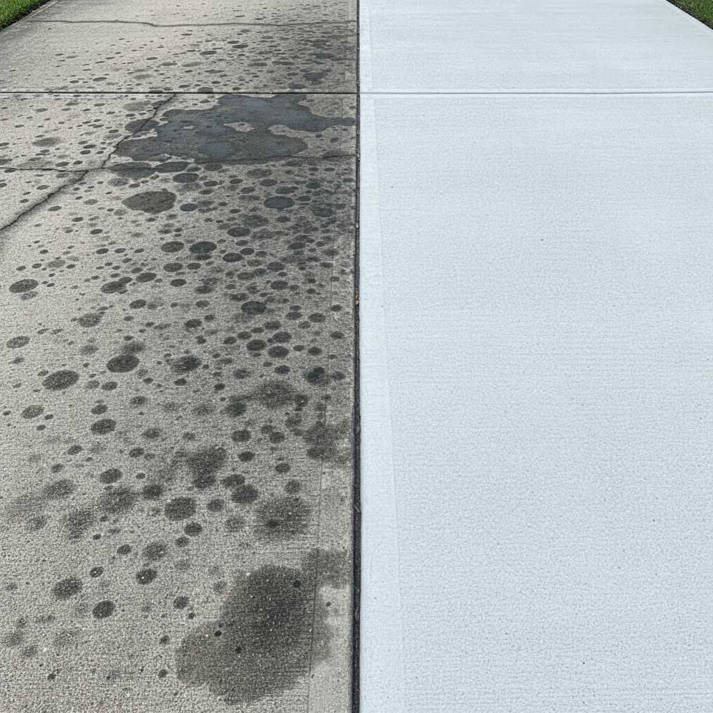 Driveway before and after pressure washing