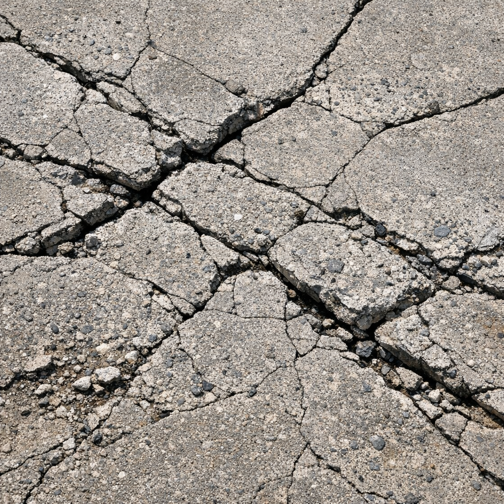 Cracked and damaged concrete driveway surface