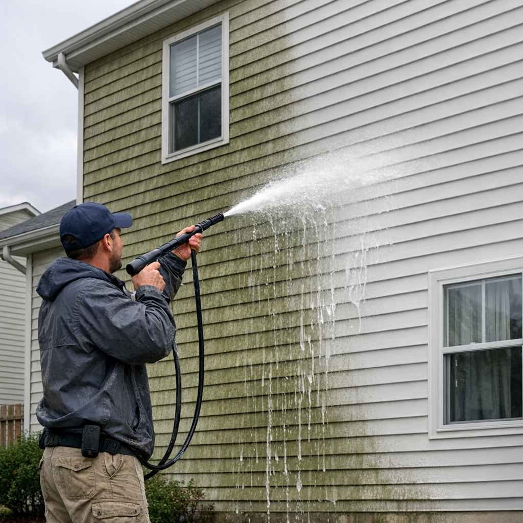 Clean vinyl siding on a suburban home